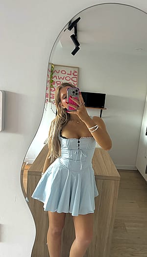 do i look cute in my little blue dress?'