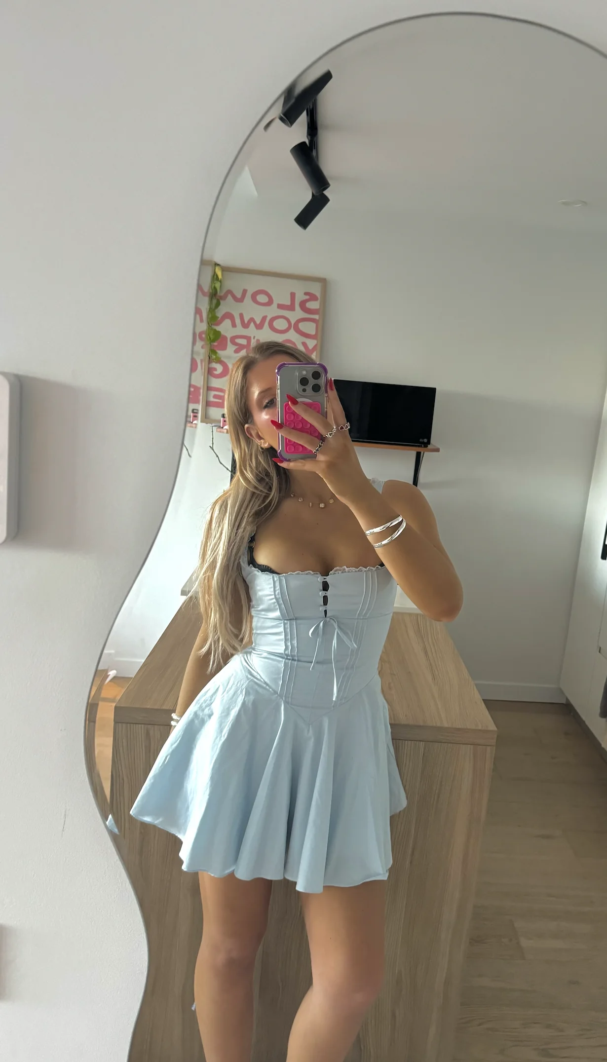 do i look cute in my little blue dress? picture 1 of 1
