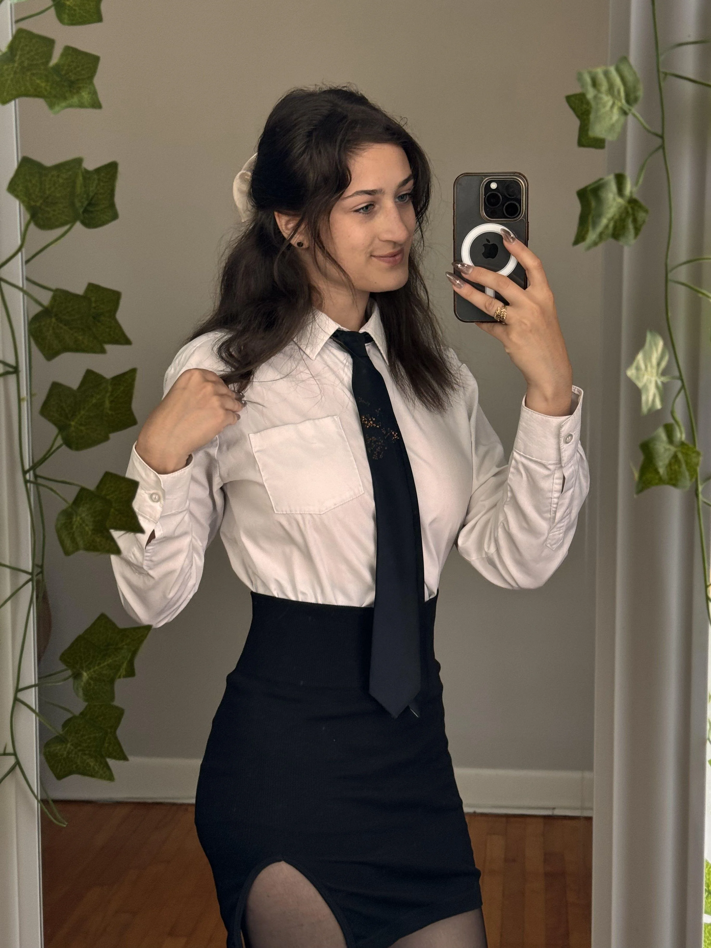 Teasing in mirror at work picture 1 of 1