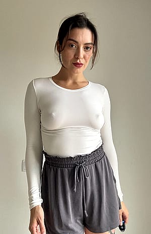 Braless in a white tight outfit is the best'