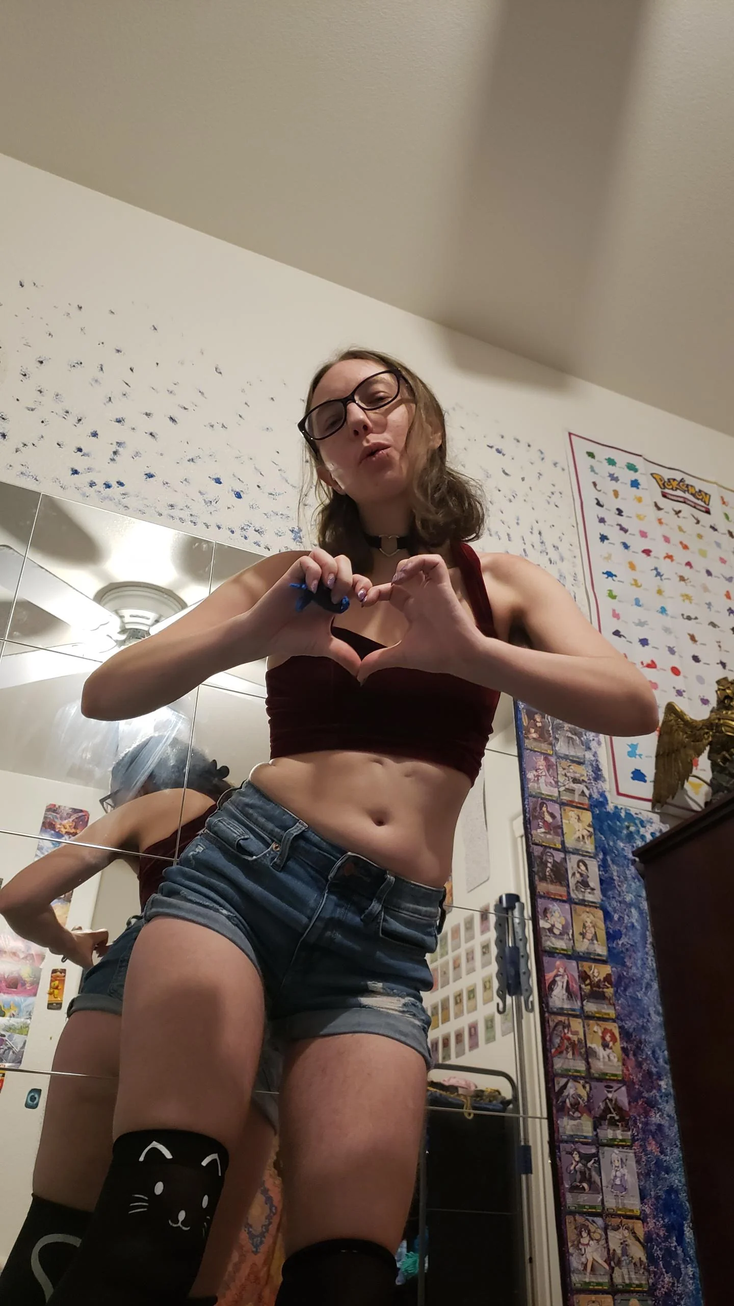 Looking sexy in this red velvet halter top (and the cat thigh high socks really add to the allure) picture 1 of 1