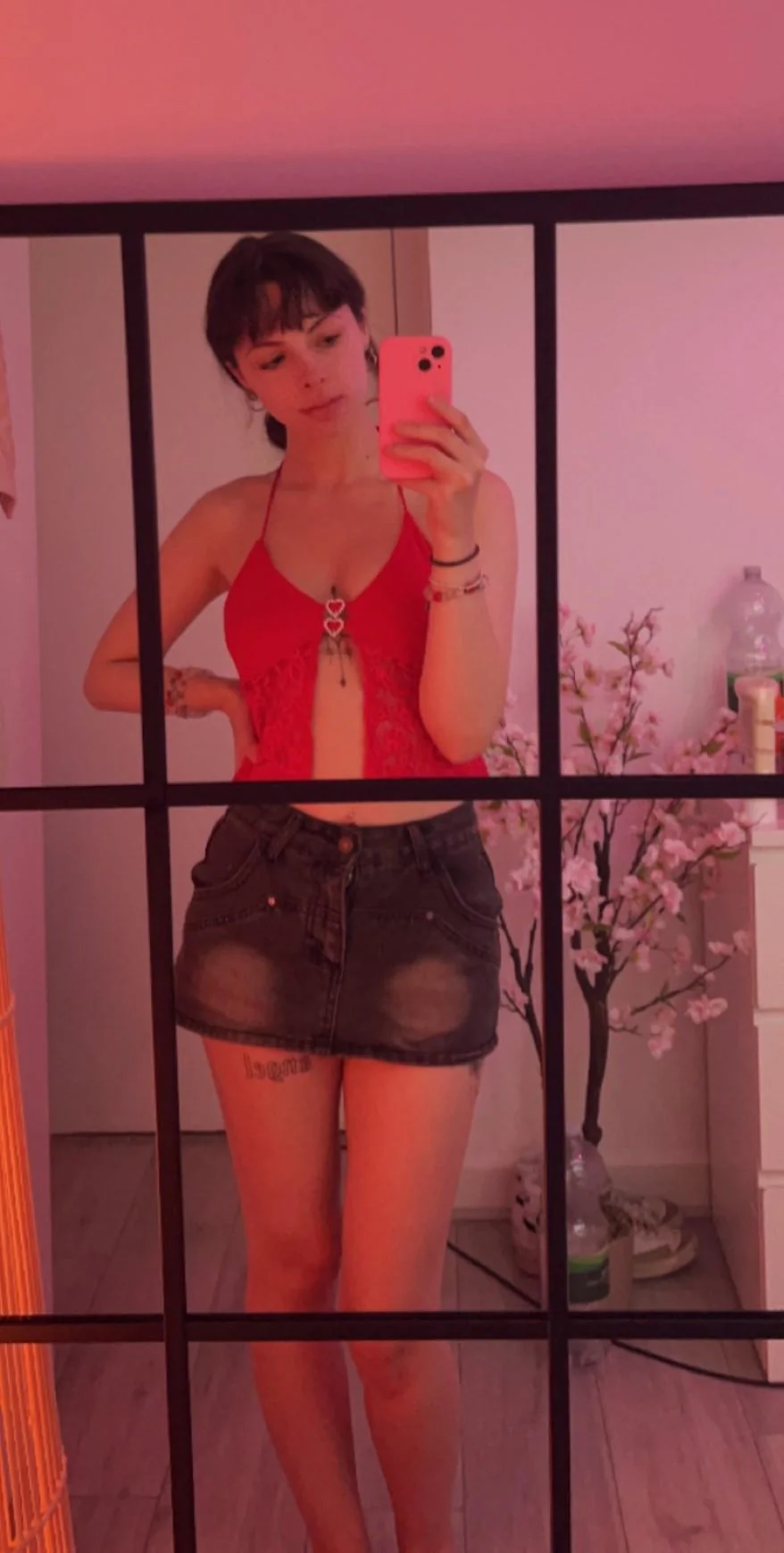 sexy in my red top and denim mini skirt picture 1 of 1