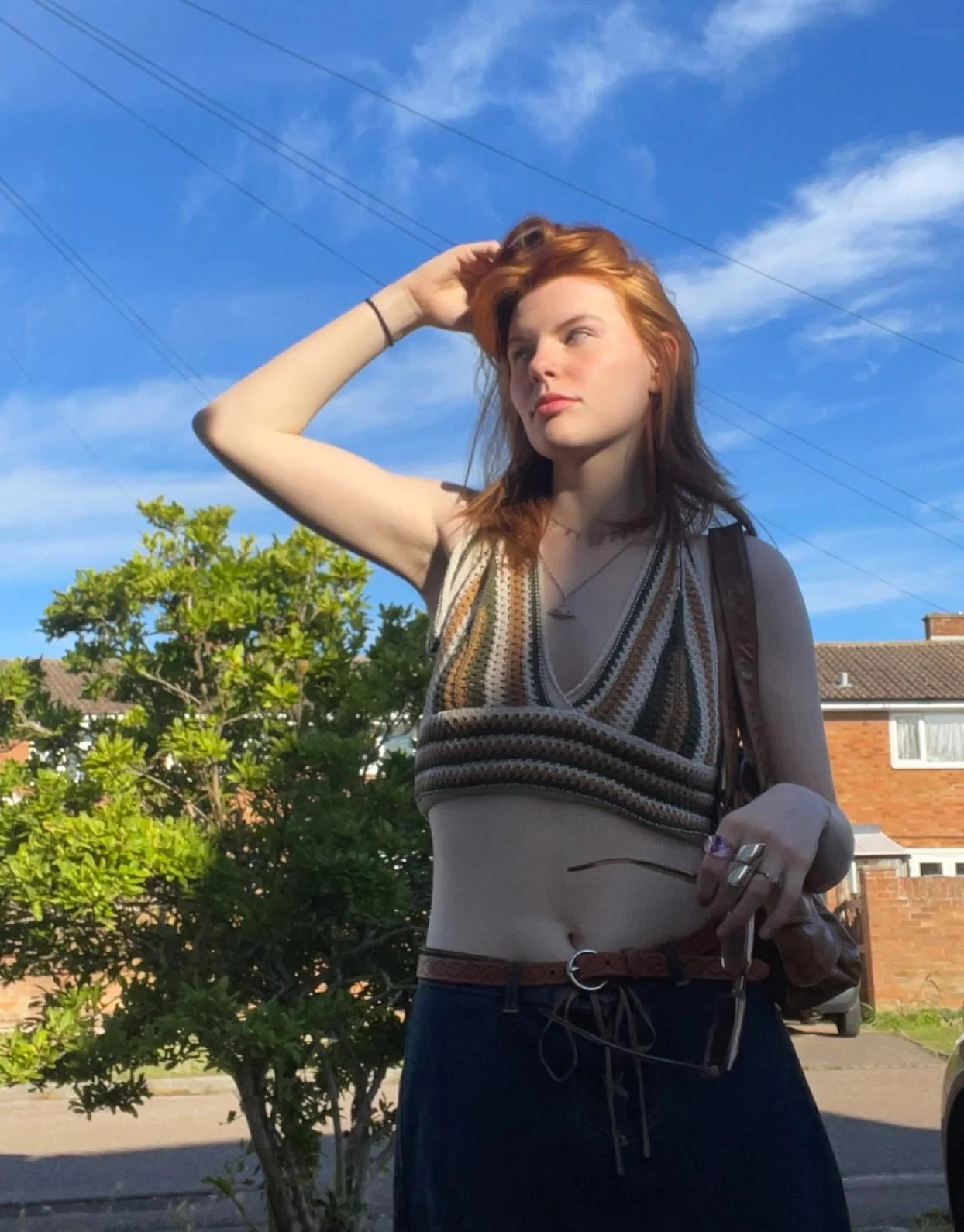 classy girl in crochet top picture 1 of 1