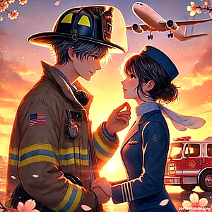 Firefighter and flight attendant romance (different styles)